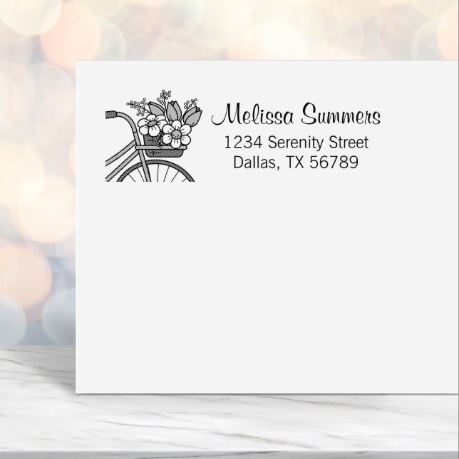 Bike with a Flower Basket Address Self-inking Stamp (Creator Uploaded)