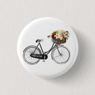 Bike with Basket full of Flowers 3 Cm Round Badge