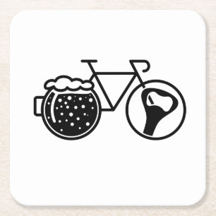 Bike with beer glass. Bottle opener icon Square Paper Coaster