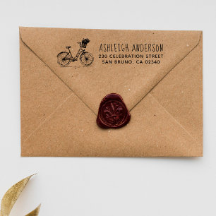Bike With Flowers Hand-written Name Return Address Rubber Stamp