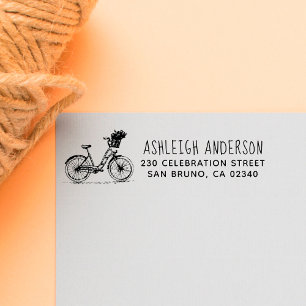 Bike With Flowers Hand-written Name Return Address Self-inking Stamp