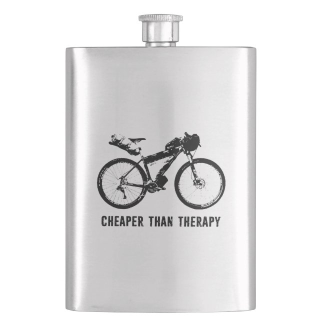 Bikepacking, Cheaper Than Therapy Hip Flask (Front)