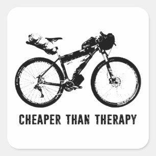 Bikepacking, Cheaper Than Therapy Square Sticker