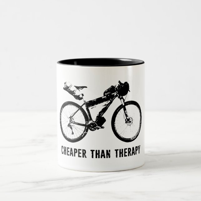 Bikepacking, Cheaper Than Therapy Two-Tone Coffee Mug (Center)