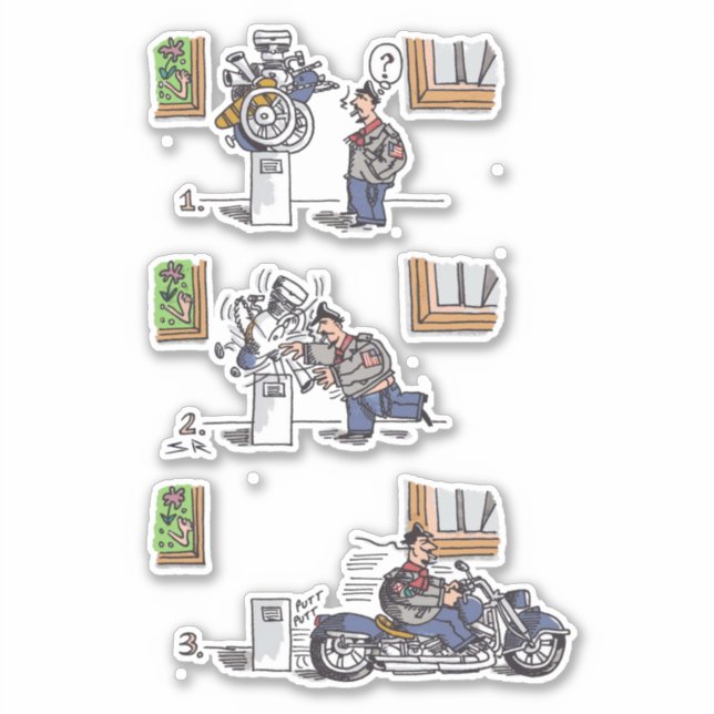 Biker At Museum contour sticker (Front)