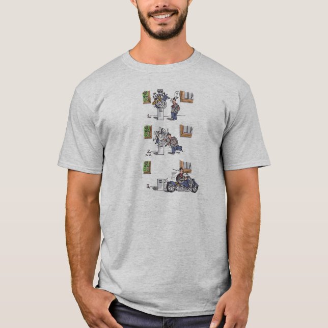 Biker At Museum grey T-shirt (Front)