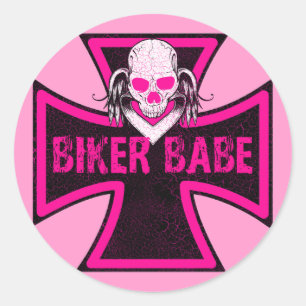 BIKER BABE CLASSIC ROUND STICKER