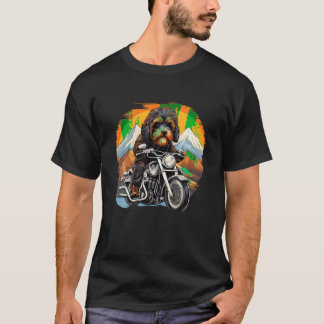 Biker Bernedoodle Dog Riding Motorcycle T Shirt