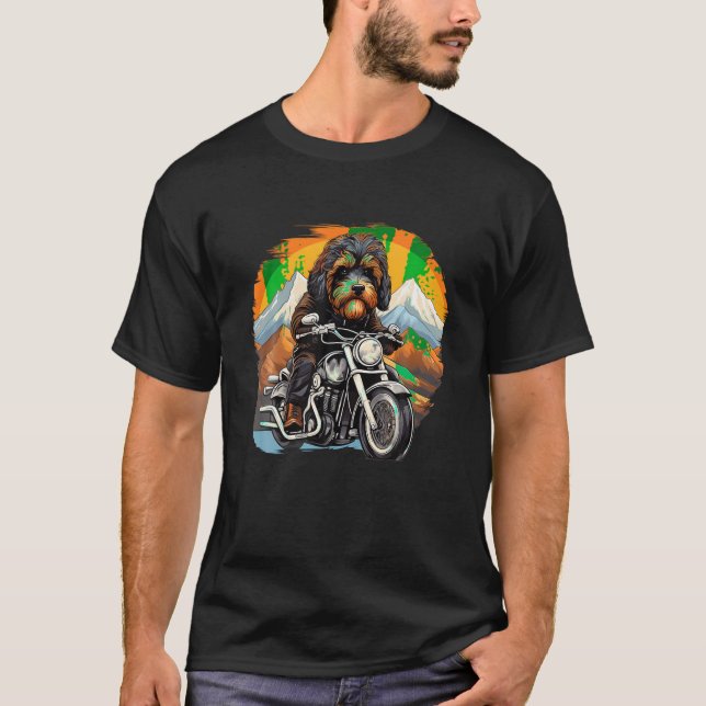 Biker Bernedoodle Dog Riding Motorcycle T Shirt (Front)