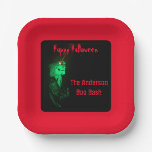 Biker Billy Halloween Skeleton Blood Red & Black  Paper Plate