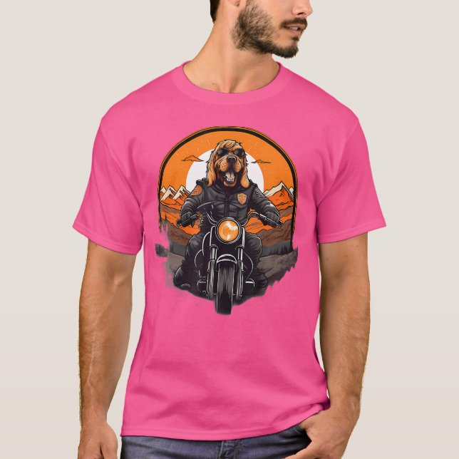 Biker Bloodhound Dog Riding Motorbike T-Shirt (Front)