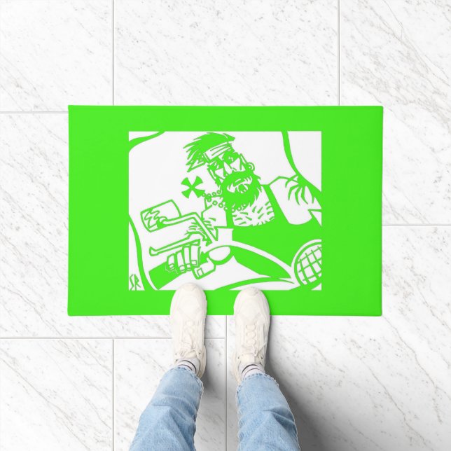 Biker Bro green and white doormat (Indoor)