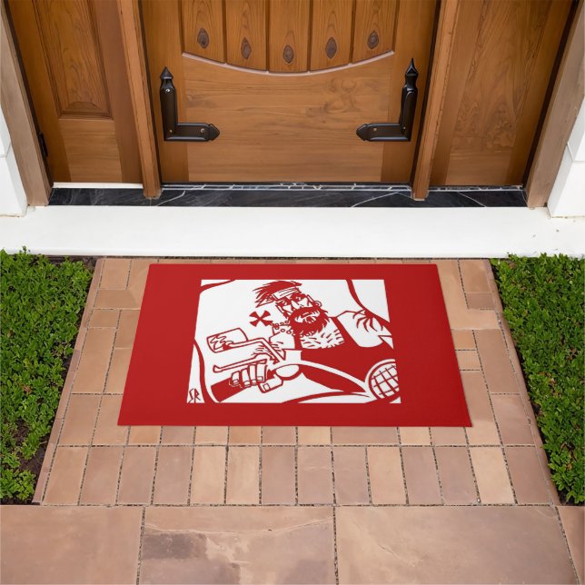 Biker Bro red and white doormat (Outdoor)