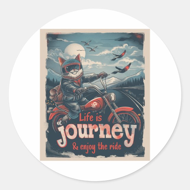 Biker Cat Adventure Classic Round Sticker (Front)