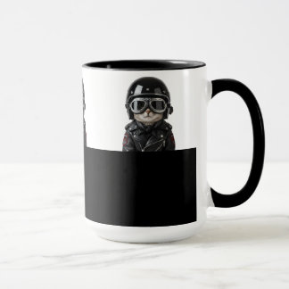 Biker Cat, cat with motorcycle gear and helmet Mug