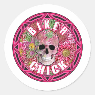 Biker Chick 001 Classic Round Sticker
