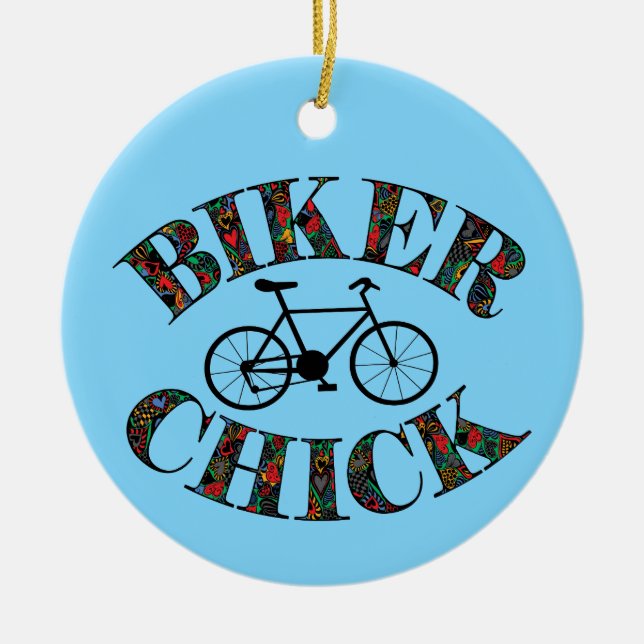 Biker Chick Bike Ceramic Tree Decoration (Front)