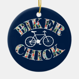 Biker Chick Bike Ceramic Tree Decoration