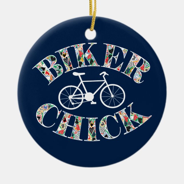 Biker Chick Bike Ceramic Tree Decoration (Front)