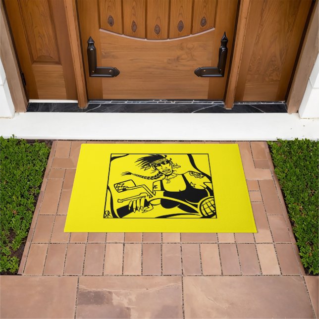 Biker Chick black and yellow doormat (Outdoor)