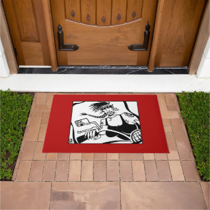 Biker Chick black red white doormat