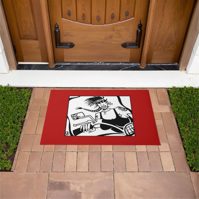 Biker Chick black red white doormat (Outdoor)