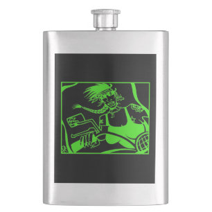 Biker Chick green black stainless steel flask