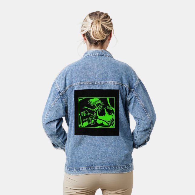 Biker Chick green black women denim jacket (Model)
