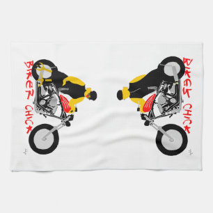 BIKER CHICK leaning against her Tea Towel