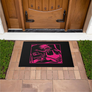 Biker Chick pink and black doormat