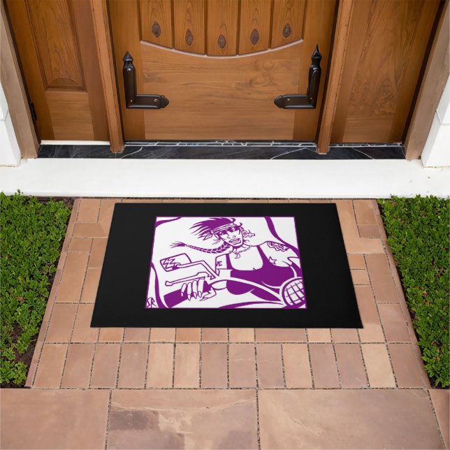 Biker Chick purple black white doormat (Outdoor)
