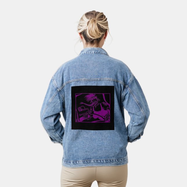 Biker Chick purple black women denim jacket (Model)