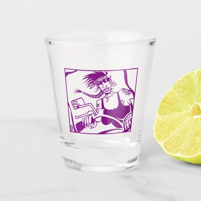 Biker Chick purple shot glass (Front)