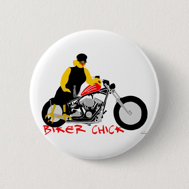 BIKER CHICK Sitting on Her Motorcycle 6 Cm Round Badge (Front)