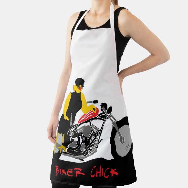 BIKER CHICK Sitting on Her Motorcycle Apron (Insitu)