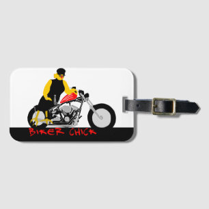 BIKER CHICK Sitting on Her Motorcycle Luggage Tag