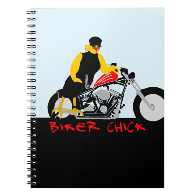 BIKER CHICK Sitting on Her Motorcycle Notebook (Front)