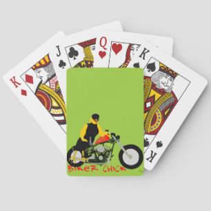 BIKER CHICK Sitting on Her Motorcycle Playing Cards