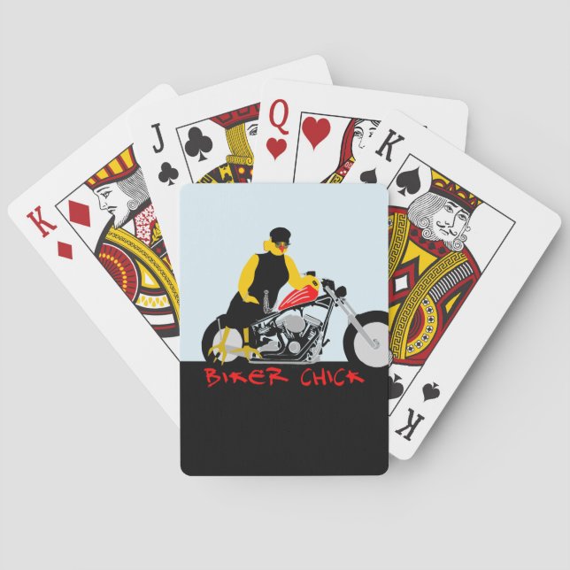 BIKER CHICK Sitting on Her Motorcycle Playing Cards (Back)