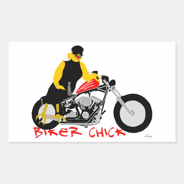 BIKER CHICK Sitting on Her Motorcycle Rectangular Sticker (Front)