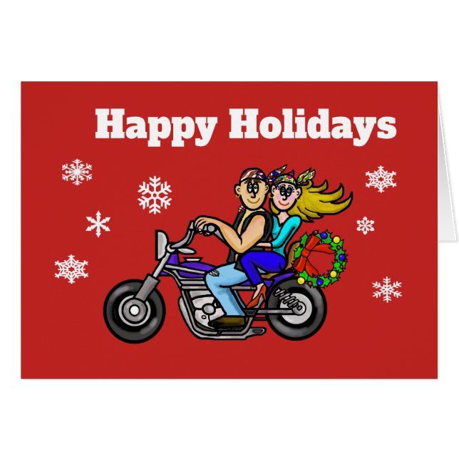 Biker Couple Christmas Card (Front Horizontal)