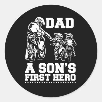 Biker Dad Father Two Sons Children Motocross Gift Classic Round Sticker