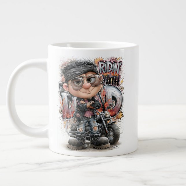 Biker Dad Motor Ridin Large Coffee Mug (Left)