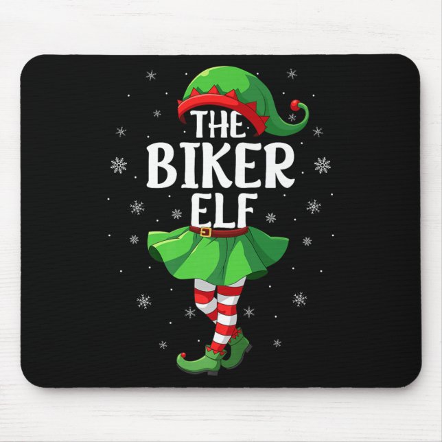Biker Elf Christmas Girls Women Elf Squad Xmas Fam Mouse Pad (Front)