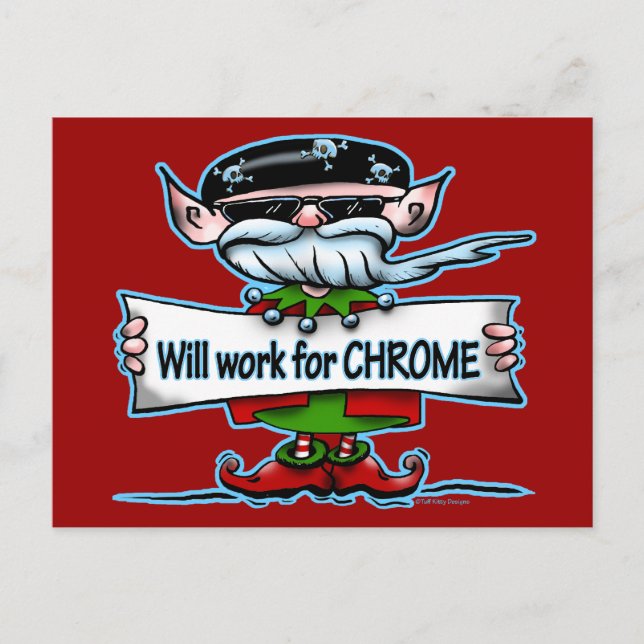 Biker Elf customisable holiday gifts Postcard (Front)