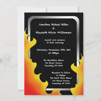 Biker Flames Silver Frame Wedding ~ Invitations