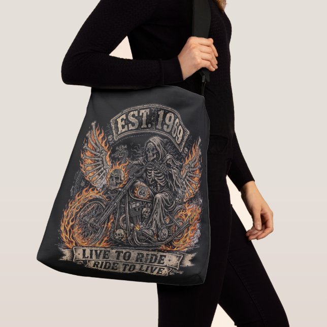 Biker Girl ,Route 66 Motorcycle Tote (Close Up)
