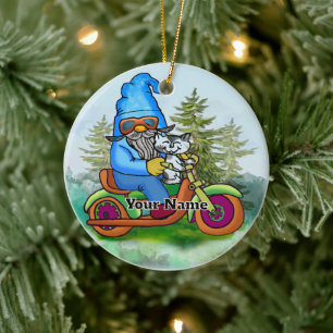 Biker gnome ceramic tree decoration