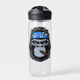 Biker gorilla ape smoking cigar animal art water bottle