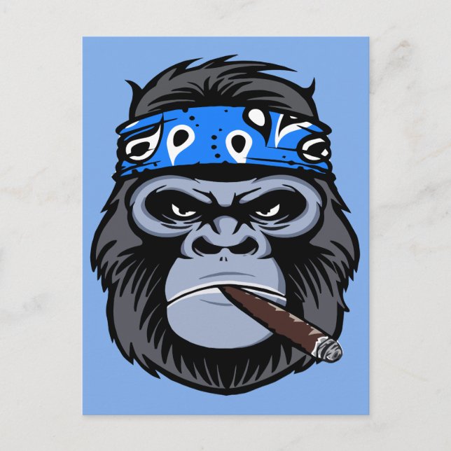Biker gorilla smoking smoking cigar animal art postcard (Front)